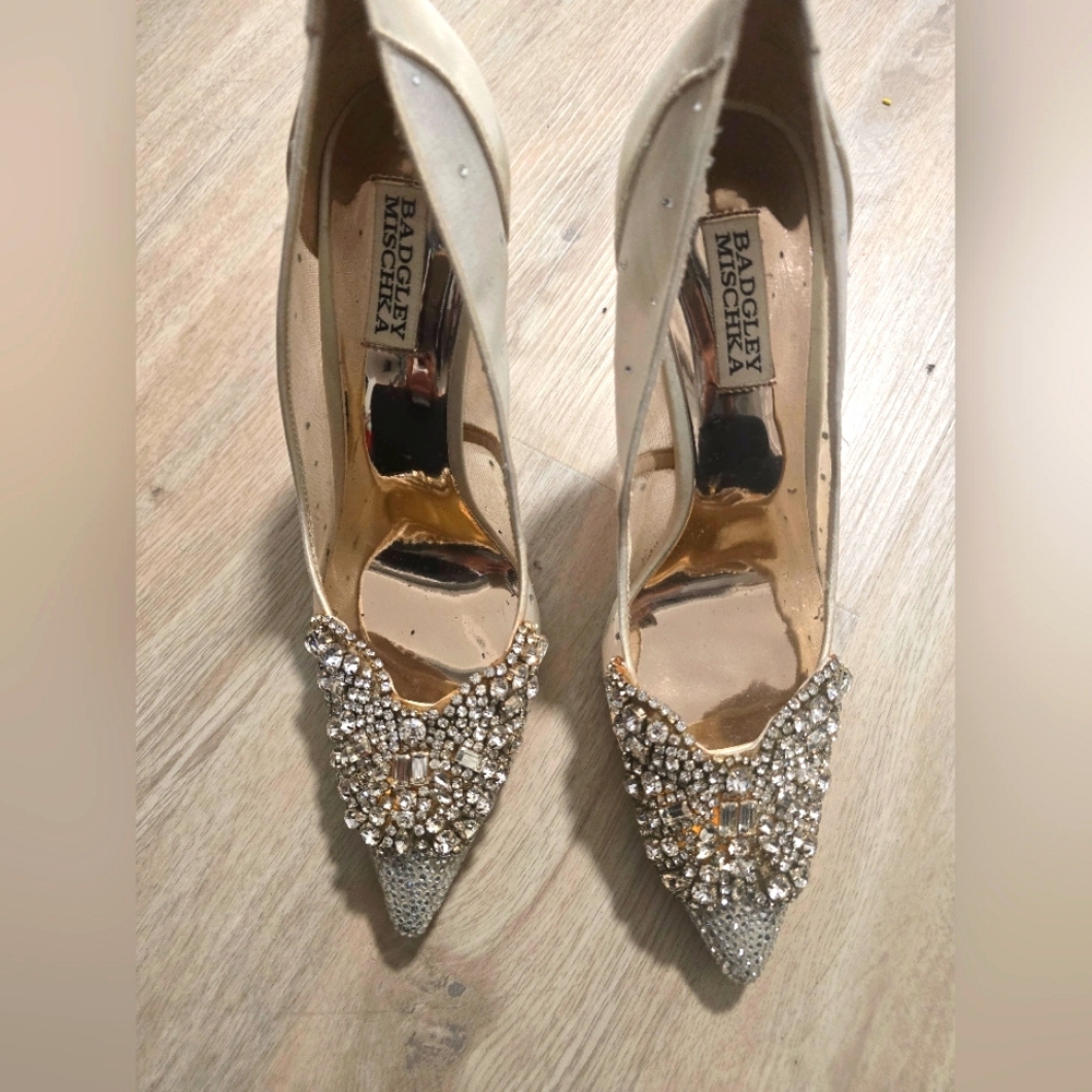 Badgley Mischka Quintana Crystal Embellished Pointed Toe Pump (Women) size 8 1/2